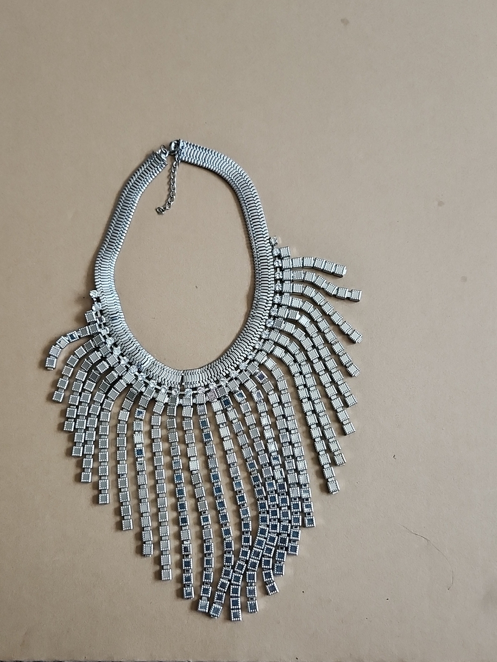 Elegant Silver Fringe Bib Necklace